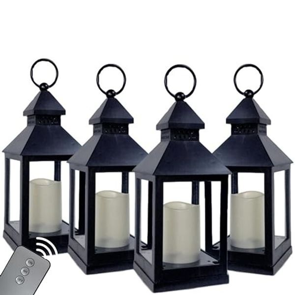 Black Decorative Lantern S/12 - 4 Hour Timer, Remote Control - 9 3/8"H  #9634-12