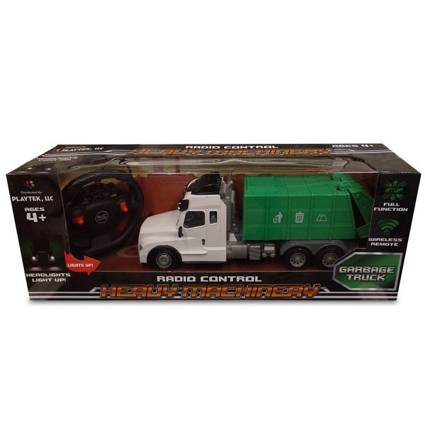 Playtek Heavy Machinery Radio Control Green Garbage Trash Truck Wireless