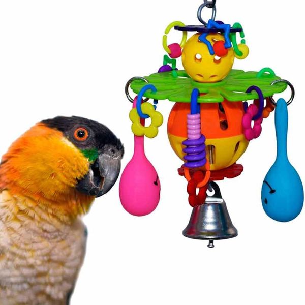 Super Bird Creations SB1132 Maraca Blast Bird Toy - Interactive Bird Toy, Ideal Bird Cage Toy for Medium-Sized Birds like Parrots, Durable Pet Bird Toy for Enrichment Engaging Activity Toy - 6.5" x 4"