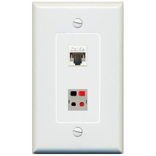 RiteAV 1 Port CAT5E 1 Speaker Jack Coupler Female-Female Decorative Wall Plate [Gray]