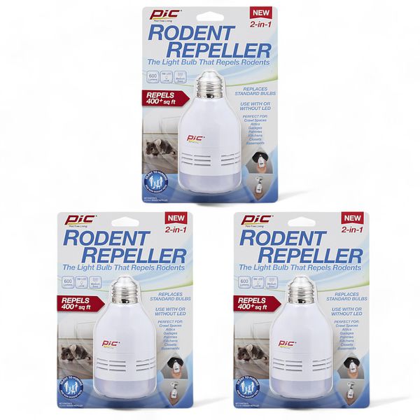 3-PACK PiC 2-in-1 Rodent Repeller Light Bulb Repels 400+ sq ft Model #LED-RR