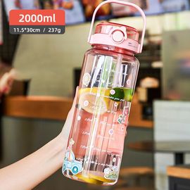 2 Liter Water Bottle Stainless Steel Portable Straw Thermos Bottle