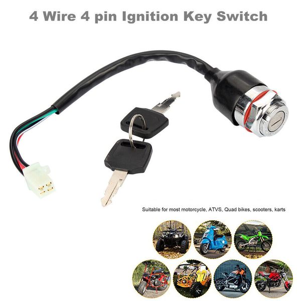 4 Wire 4 pin Ignition Key Switch Replacement with 2 Keys for Go Kart ATV Quad
