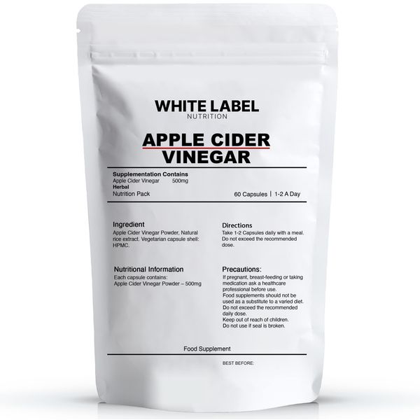 White Label Nutrition Apple Cider Vinegar Capsules 500mg - High Strength - High Potency Supplements - | UK Made | 60 Vegan and Vegetarian friendly capsules| GMO-Free |