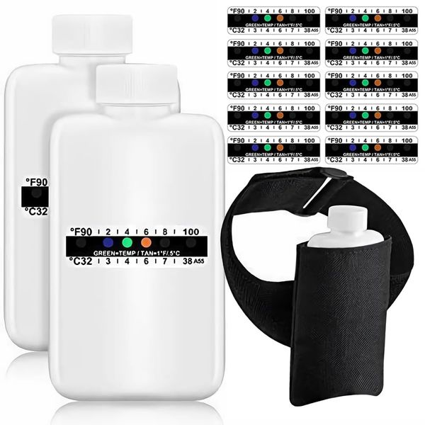 Bordhap 14Pcs Urine Complete Set Kit 2 Portable Empty Bottles,10 Adhesive Temperature Sensitive Strips and Insulation Bag