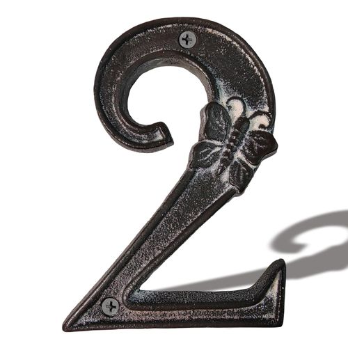 Unique 4.8-Inch High Cast Iron House Numbers or Mailbox Numbers - Weather-Resistant/Matching Screws/Number 2