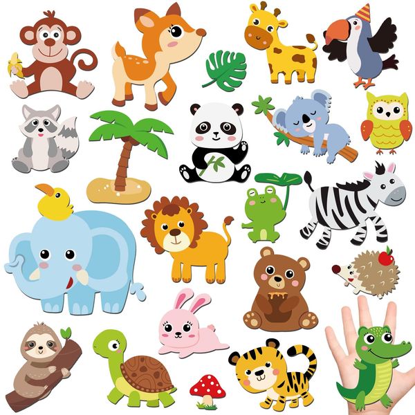 30PCS Jungle Fridge Magnets Safari Animals Refrigerator Magnets Set Removable and Reusable Magnets for Kids Toddlers and Adults Classroom Home Nursery Zoo Birthday Party Supplies Decorations