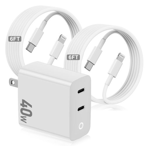 iPhone 16 15 Charger Fast Charging, 40W USB C Charger, USB C Charger Fast Charging, Apple Dual USB C Charger Block for iPhone 16 15 Pro Max Plus（2 Pack 6Ft USB C to C/USB C to Lightning）