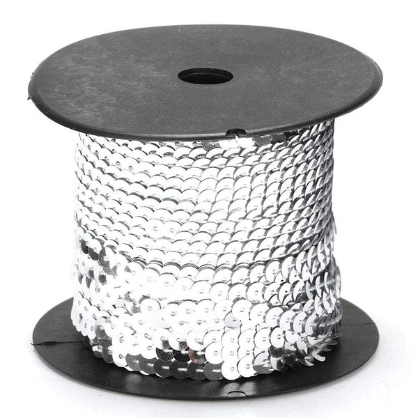 1 Roll Sequin String, 100 Yard Sequin String 6mm Decorative Accessory for Cloth Shoe Plastic Resin Sequin Line (Silver)