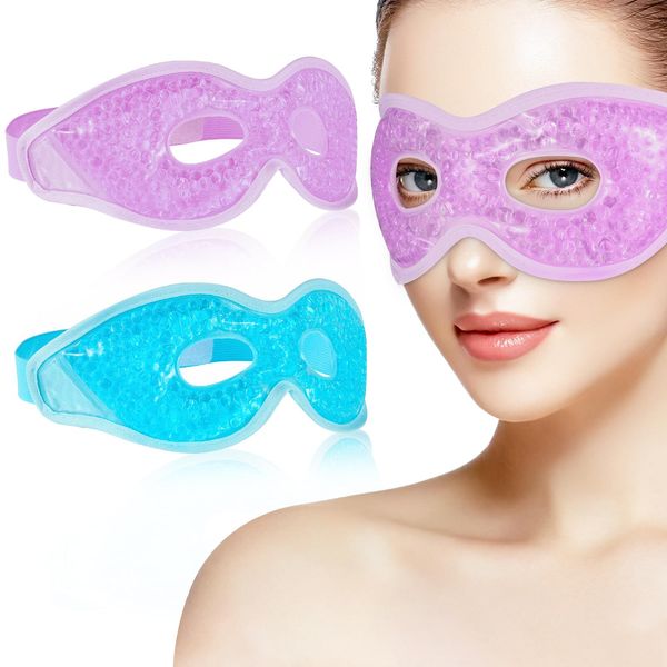 Heyu-Lotus 2 Pcs Cooling Eye Mask, Reusable Gel Eye Mask for Puffy Eyes Freezer Eye Mask Hot Cold Therapy Eye Mask for Swollen Eyes, Dark Circle, Swollen Eyes, Stress, Headache, Migraine(Purple&Blue)