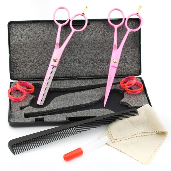 Haryali Left Handed Pink Professional 6 Inch Hairdressing Thinning Barber Scissors Set Hair Cutting Hairdresser Shears Comes in Black Case