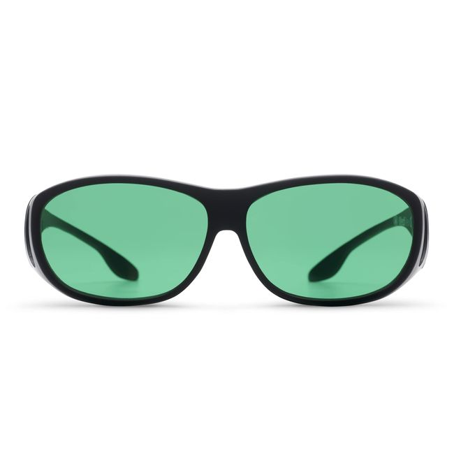 MigraLens OverView Fit-Over Glasses for Migraine Relief | Medium Size | Outdoors and Computer Screens | Unisex | Green Lenses