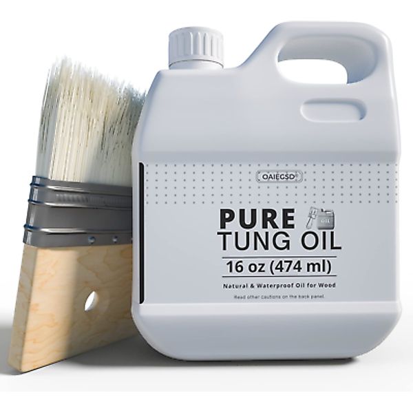 16 OZ Pure Tung Oil for Wood Finishing with Wood Brush,Waterproof Wood Sealer as