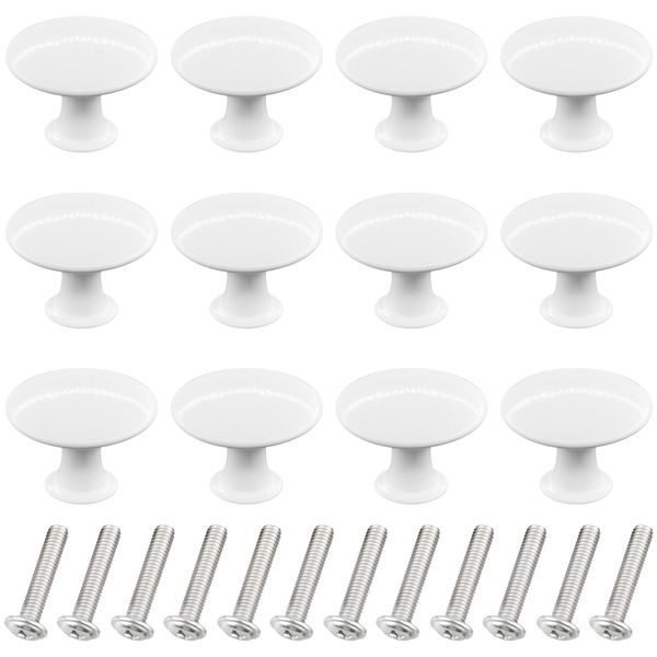 DDHOMIN 12 PCS Round Drawer Knobs Pulls,Cupboard Door Knobs (White)