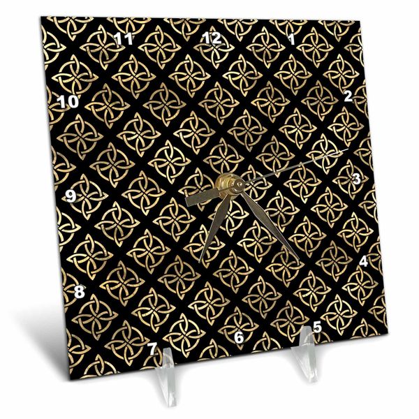 3dRose 6x6 Desk Clock - Chic Image of Gold Celtic Knots Pattern Patterns