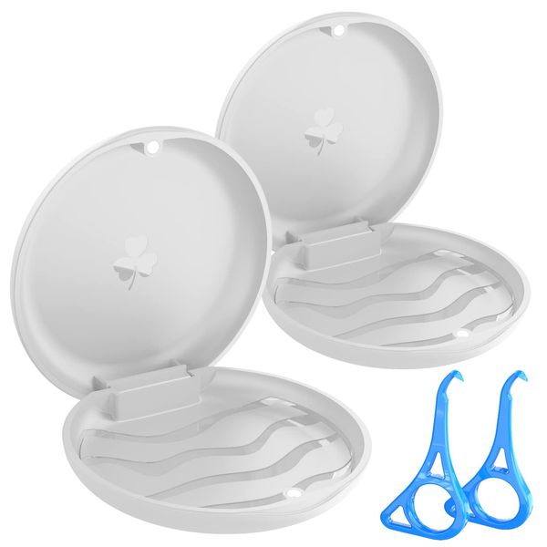 2 Pcs Retainer Case,BVN Retainer Box with 2 Pcs Aligner Removal Tool, Orthodontic Denture Box,Mouth Guard Case,White