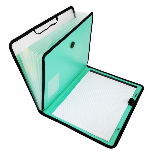 D.RECT Briefcase Notebook Set Expanding File Organiser Folder Expandable Portable File Folder Document Folders Round Elastic with Closure Button 7 Compartments A4 Peppermint