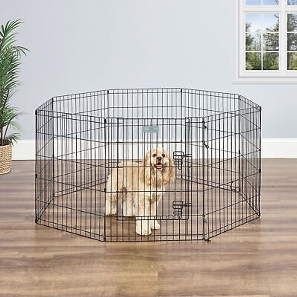 30"H Metal Black Exercise Pen Pet Dog Playpen with Door Secure Double Latch Home