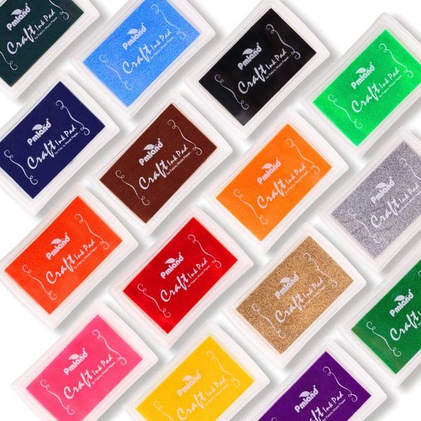 PMLAND Craft Ink Pad for DIY Stamps on Paper Wood Fabric - Pack of 15 Vibrant Colors