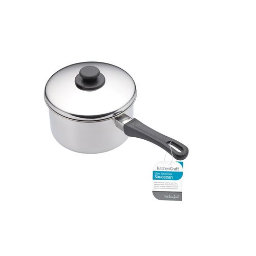 KitchenCraft Extra Deep Induction Saucepan with Lid, 12cm Stainless Steel Pan, Silver