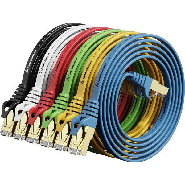 Cat 7 Ethernet Cable 3 ft 6 Pack (Highest Speed Cable) Cat7 Flat Shielded Ethernet Patch Cables - Internet Cable for Modem, Router, LAN, Computer - Compatible with Cat 5e, Cat 6 Network