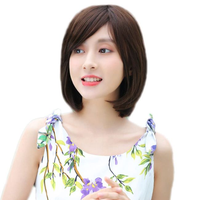 J&S 100% Human Hair, Hand Planted, Short Bob, Women's, Bangs, Slanted Wig, Full Wig, Hairpiece, Wig, Daily Use, Airy, Small Face, Popular, Round Silhouette, Loved Girls, Best Season, Hair Bob Style