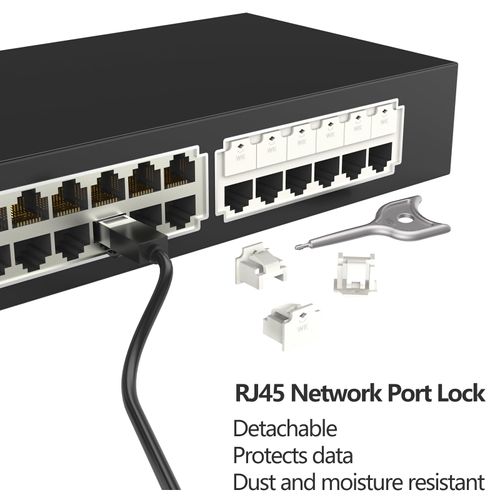 12Pcs RJ45 Port Lock with 1 Keys, Locking RJ45 Port/Dust Blocker,RJ45 Dust Cover Cap Female Port Plugs Protector,Compatible RJ45 Port Devices （White）