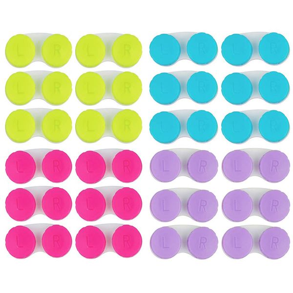 KISEER 24 Pack Colorful Cute Contact Lens Case Bulk Box Holder Container Soak Storage Kit (4 Color)