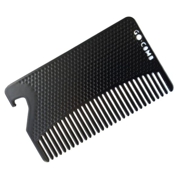 Go Comb - Metal Mens Wallet Size Comb + Bottle Opener - Hair and Beard Slim Pocket Comb - Credit Card Comb - Matte Black