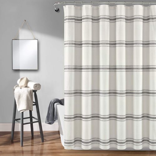 Lush Decor Shower Curtain Farmhouse Stripe, 72" x 72", Gray