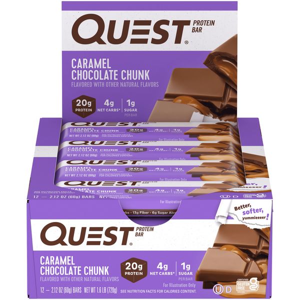 Quest Protein Bar Low Carb Keto Friendly Caramel Chocolate Chunk 12 Count