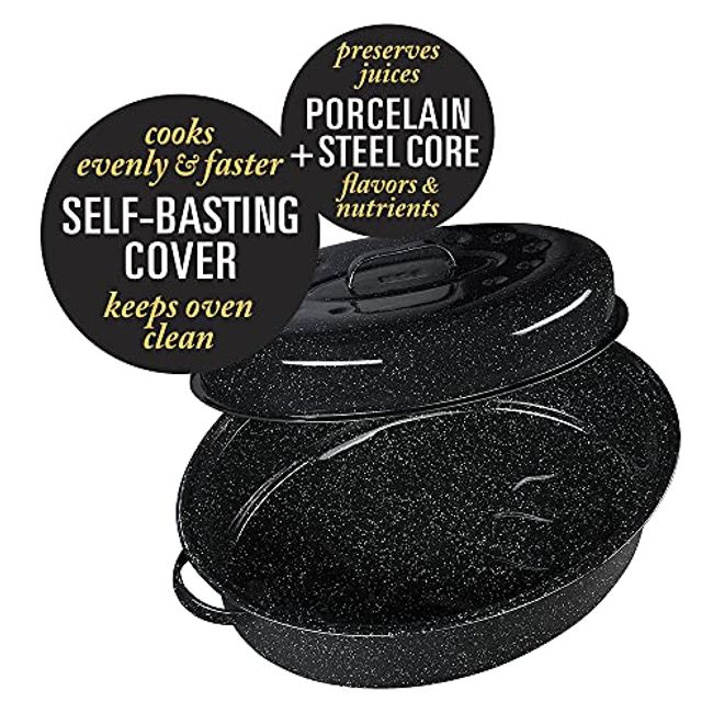 Granite Ware 3 lb. Capacity Covered Round Roaster, Speckled Black Enamel on  Steel