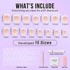 Stick On Nails Short - BTArtbox Square French Tip False Nails With Glue, 30Pcs Soft Gel Press On Nails in 15 Sizes, Reusable Semi-Transparent Glue On Fake Nails for Woman, French Girl