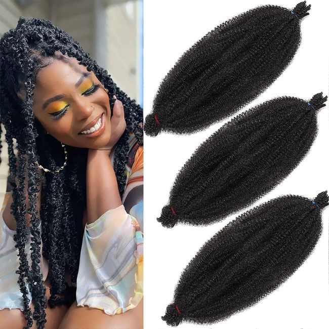 Xtrend 3 Packs 24 Inch Soft Springy Afro Twist Hair Pre-Separated Spring Twist Hair for Faux Locs Natural Black Marley Twist Crochet Braiding Hair Synthetic Hair Extensions for Black Women 1B#…