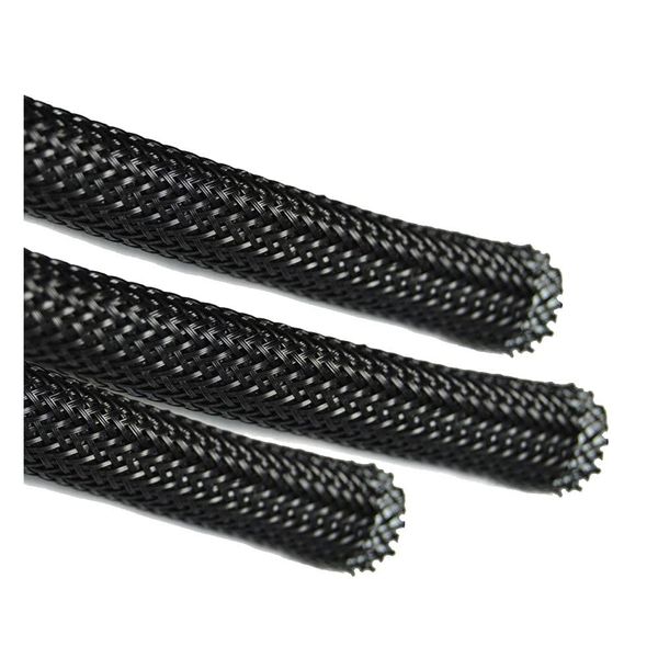 5 Meters, 4mm Braided SLEEVING - Expandable Black Braided Flexible Cable SLEEVING - Polyester