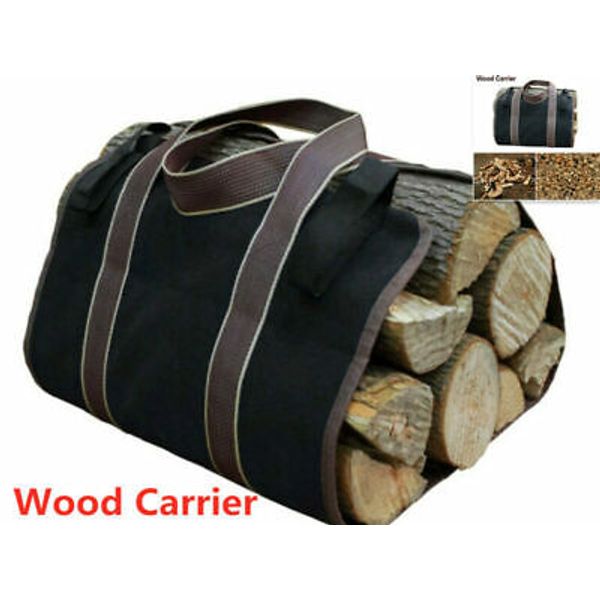 98cm x 44cm Canvas Log Carrier Tote Bag Round Rack Indoor Carry Wood Holders