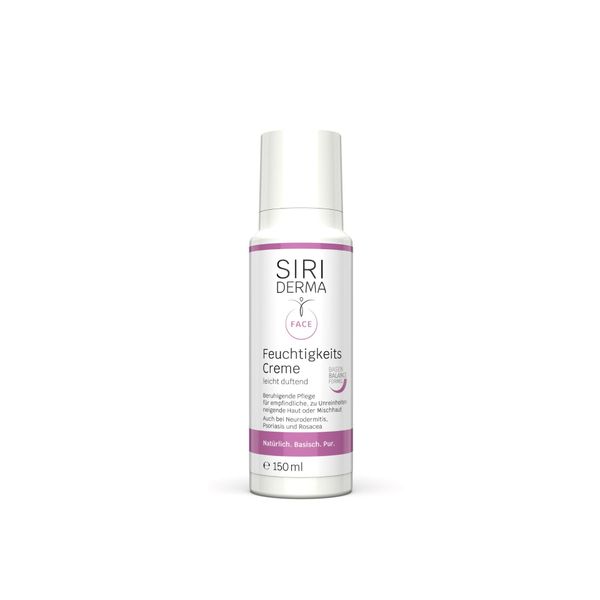 SIRIDERMA Feuchtigkeitscreme | Basische Gesichtspflege für empfindliche Haut | Auch bei Rosacea, Akne, Neurodermitis und Psoriasis (leicht duftend, 150 ml)