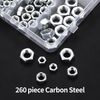 260 Pcs M5 M6 M8 Nuts, Carbon Steel Hex Nuts, Hex Full Nuts, Hexagon Nuts, Self Locking Nuts, Standard Thread Nuts, Threaded Inserts Hex Nuts Set