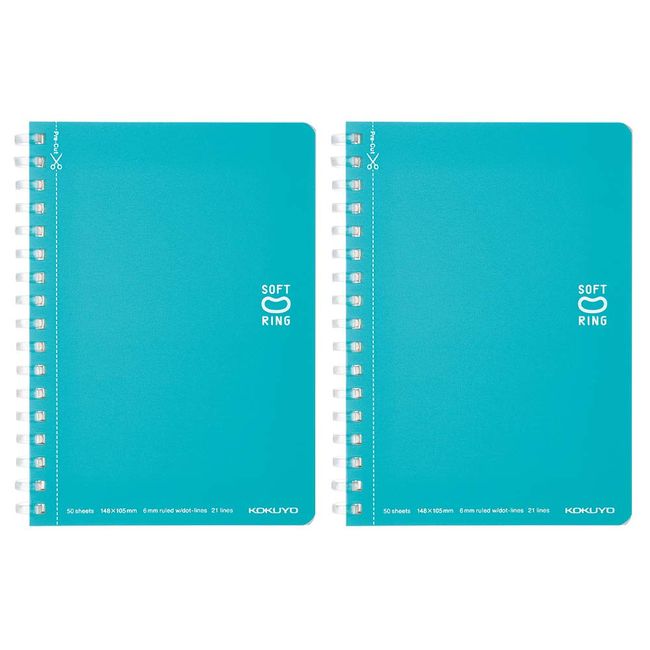 Kokuyo SV351BT-LBX2SET Notebook, Soft Ring, Dotted B Ruled, A6, 50 Sheets, Set of 2, Light Blue