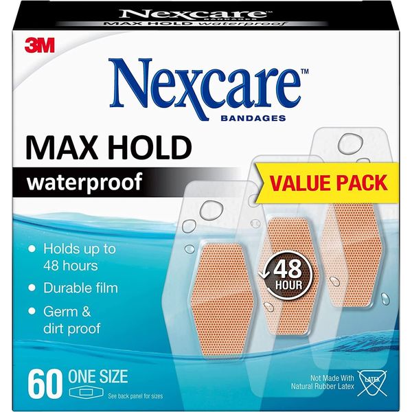 Nexcare Max Hold Waterproof Bandages, 60 ct