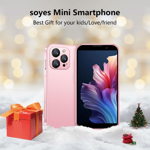 soyes Mini Phone World's Smallest 3.0" HD Touch Screen Mini Smartphone Unlocked Android Compact Mobile Phone for Students Cell Phone wih Quad-Core Dual SLM Face lD 2GB+16GB Pink