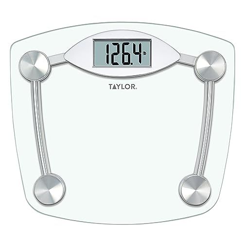 Taylor Digital Bathroom Scale, Highly Accurate Body Weight Scale, Instant On and Off, 400 lb, Sturdy Clear Glass with ChromeFinish Base