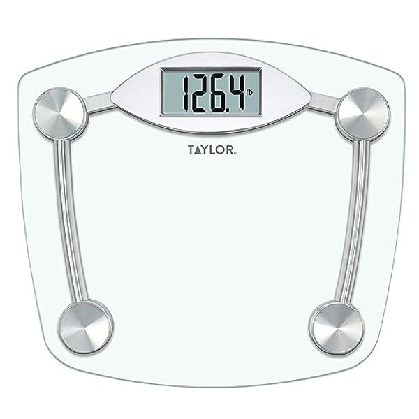 Taylor Digital Bathroom Scale, Highly Accurate Body Weight Scale, Instant On and Off, 400 lb, Sturdy Clear Glass with ChromeFinish Base