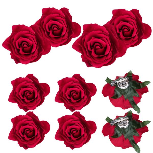 Outus 8 Stück Rose Blume Haarnadel Haar Clip Blume Aufstecken Blume Brosche, Rot