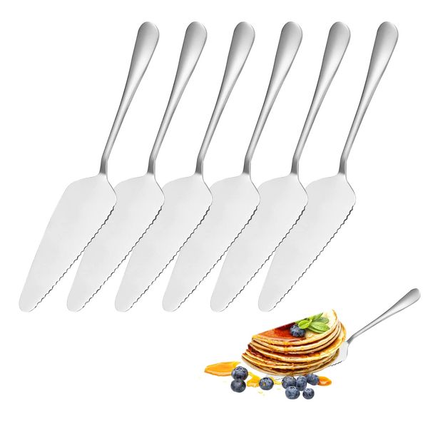 YEKUYEKU 6 Pieces Cake Slice, Cake Server, Silver Cake Knife, Stainless Steel Cake Slicer, Cake Cutter with Serrated Edges, Cake Pizza Pie Server for for Kitchen, Party and Wedding