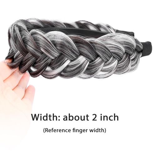 Gledola Wide Messy Braided Headband with Teeth Synthetic Hair Braided Headband High Elasticity Braids Braided Hair Band Hairpiece for Girls Women (Dark Grey)