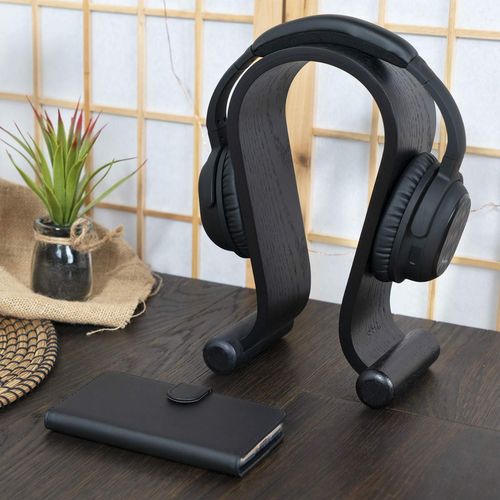 kalibri Headphone Stand Universal Wooden Headphone Holder Headset Holder On Ear Headphone Stand Oak Wood Black