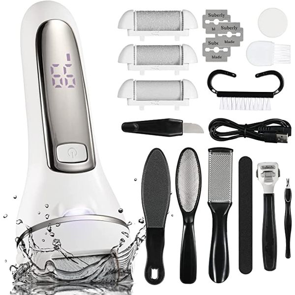 Electric callus remover, callus remover, 3 types of roller, 2 levels of strength adjustment, USB rechargeable, hard skin remover, waterproof standard IPX6, LED monitor, heel, callus remover, battery level display, concealer, foot, electric callus roller, 