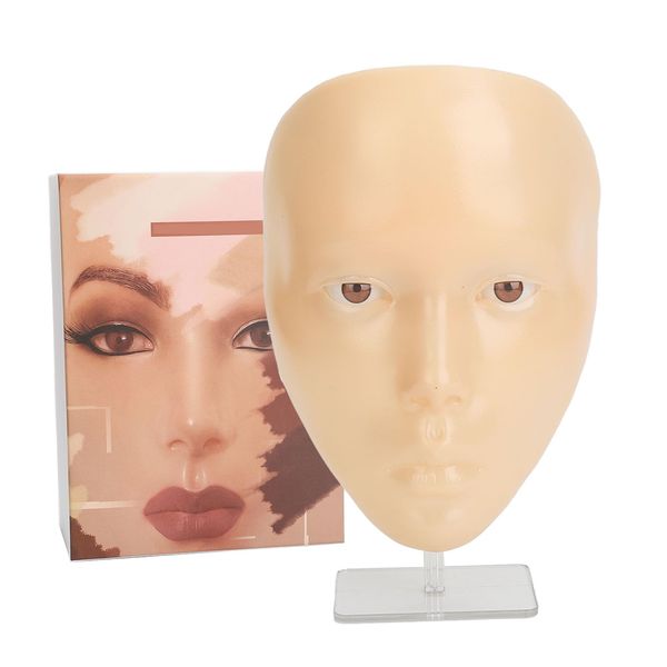 Practice Training Mannequin Head, Soft Touch Rubber Beauty Mannequin Doll with Face Headstand, Reusable 5D Full Face Silicone Makeup Mannequin for Makeup Eyelash Extension (Yellow Skin)