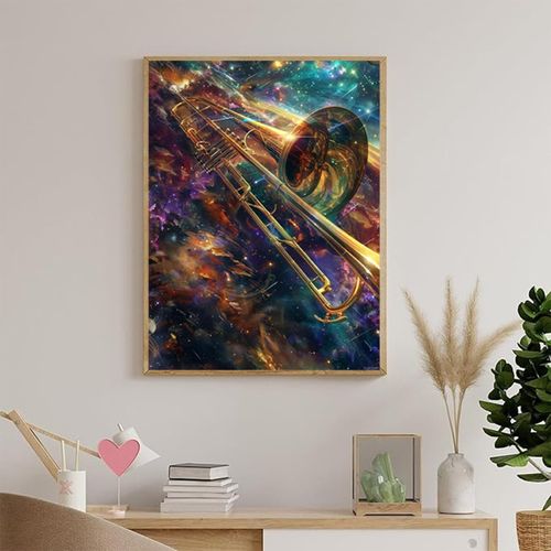 PUAGEMTI Starry Trombone Diamond Painting Kits for Adults, Musical Instruments 5D DIY Diamond Art Kits Full Drill Diamond for Gift Wall Decor Gem Arts 12x16 inch